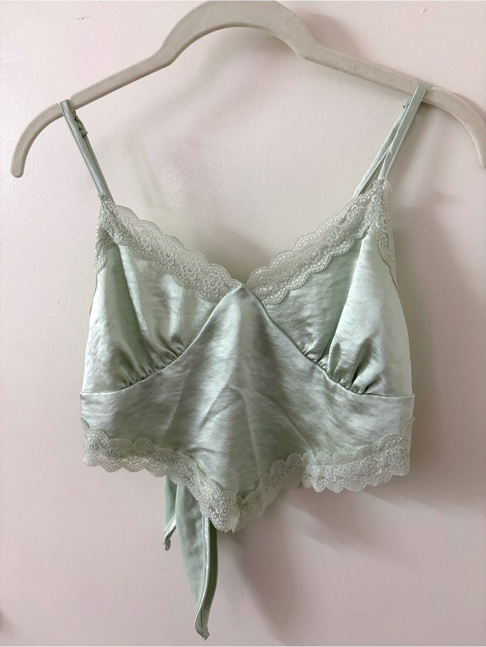 Satin Lace Back Tie Cami Crop Top
